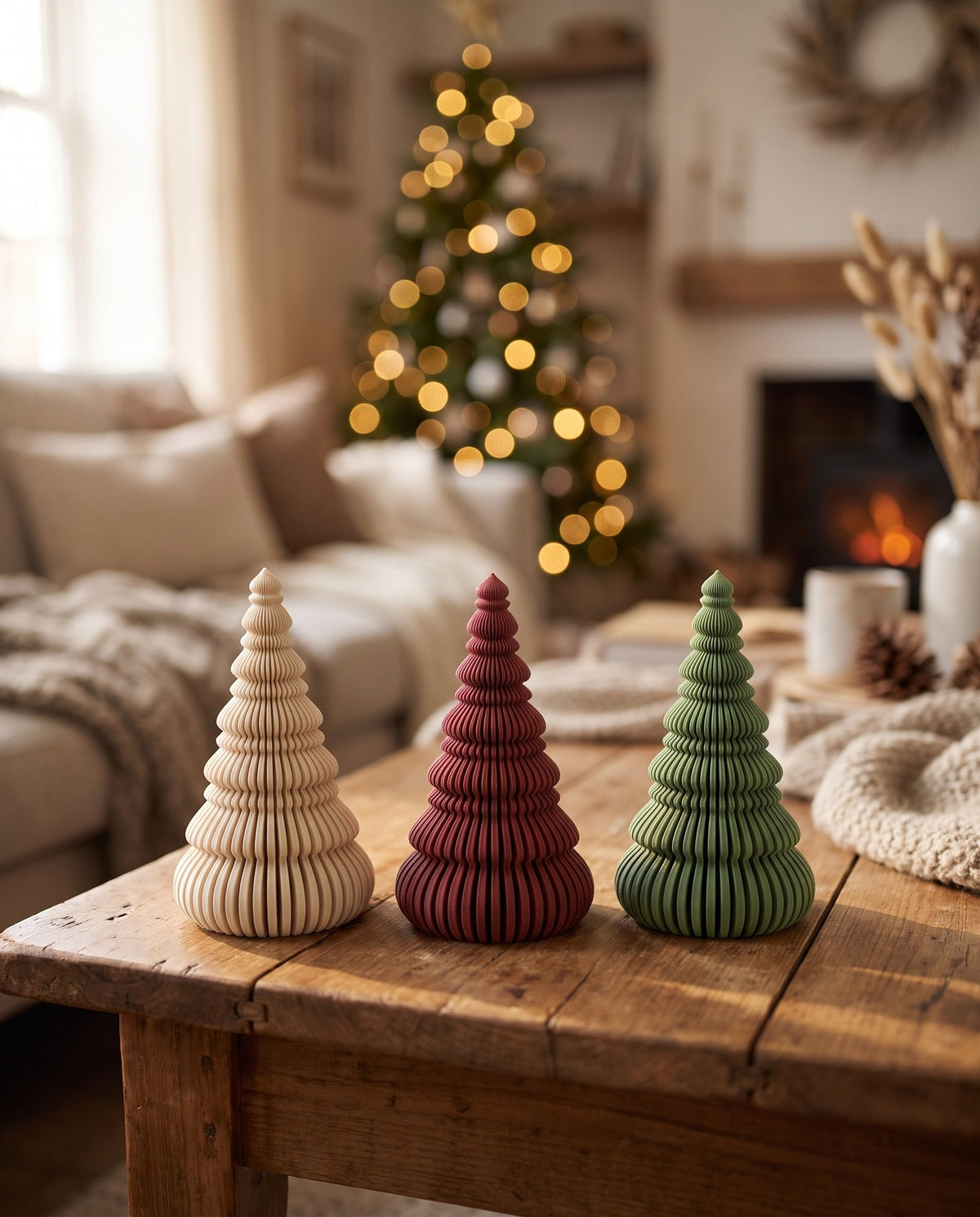 Brad Ribbon 14 cm – ARTEMA, decor de Crăciun 2026 pe lemn cald, ambianță rustică