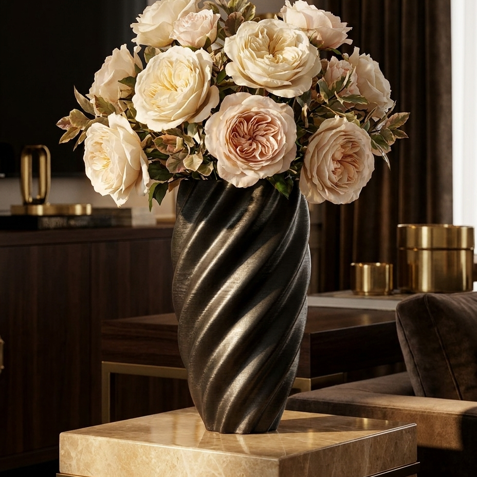 Nerea Ebony — vază ceramică sculpturală Artema Concept, cu trandafiri