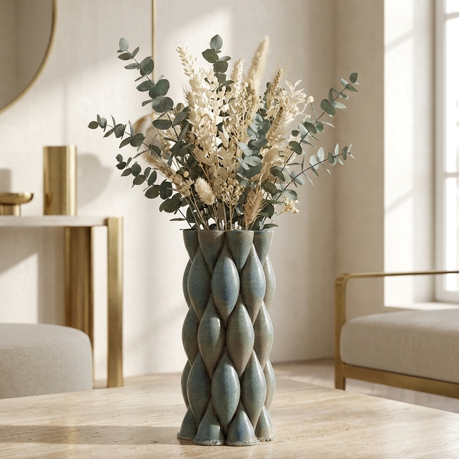 Dune Ocean Moss — vază ceramică sculpturală Artema Concept, cu eucalipt