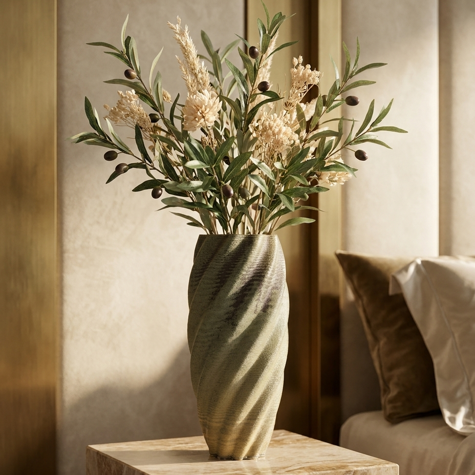Nerea Olive Sand — vază ceramică Artema Concept, cu măslin