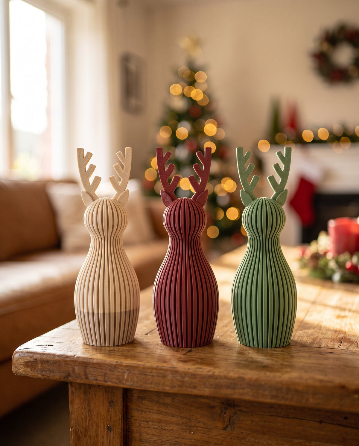 Ren mare 18 cm – ARTEMA, decor de Crăciun 2026 pe lemn cald, ambianță rustică