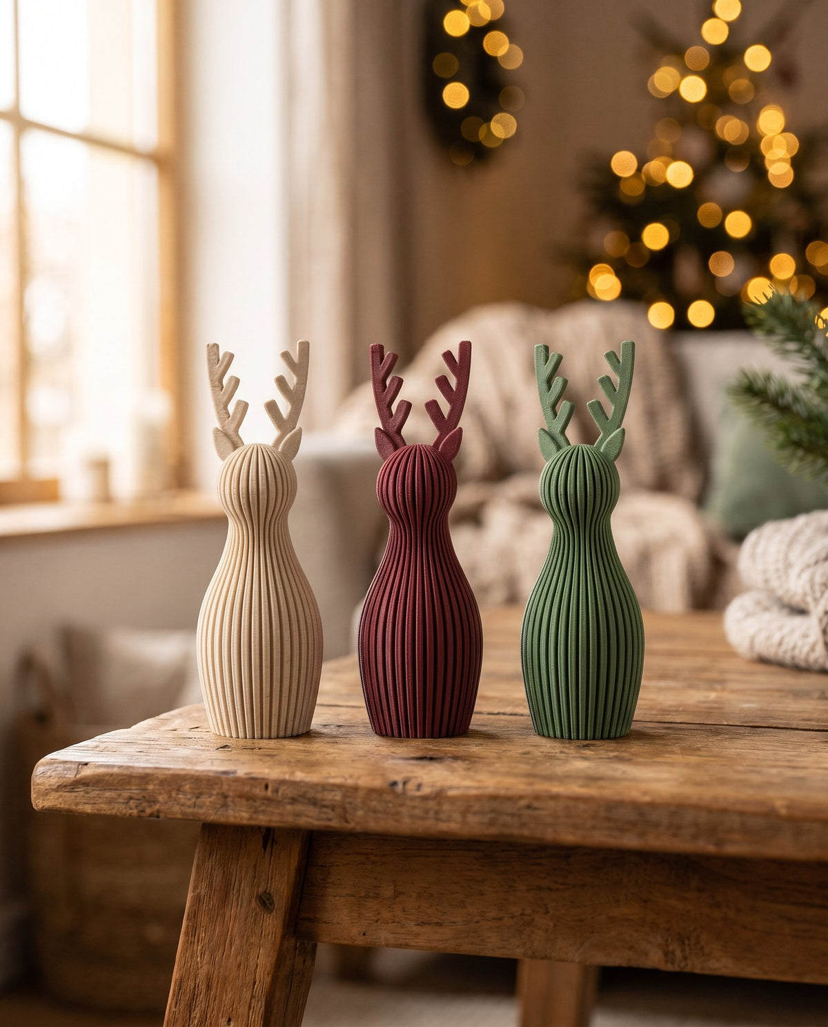 Ren mic 14 cm – ARTEMA, decor de Crăciun 2026 pe lemn cald, ambianță rustică