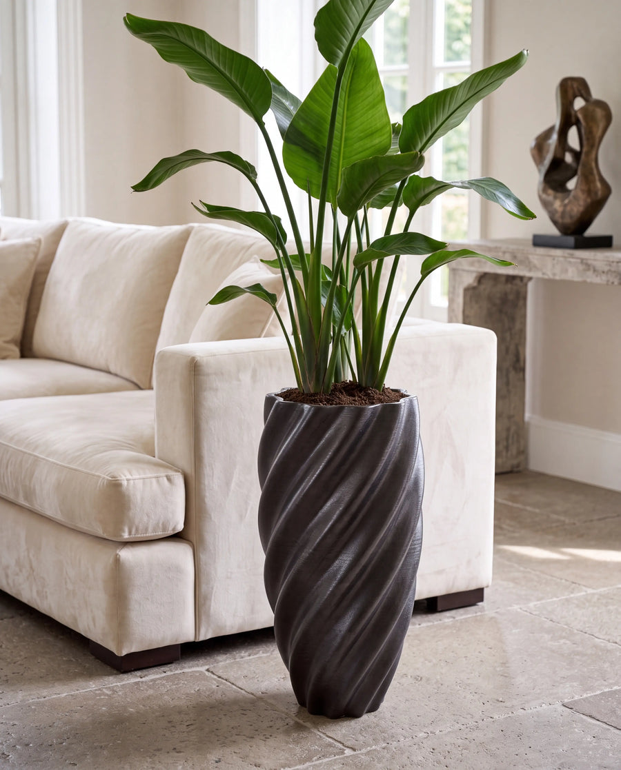 NEREA Ebony — 3D-Printed Ceramic Floor Planter, 80 cm
