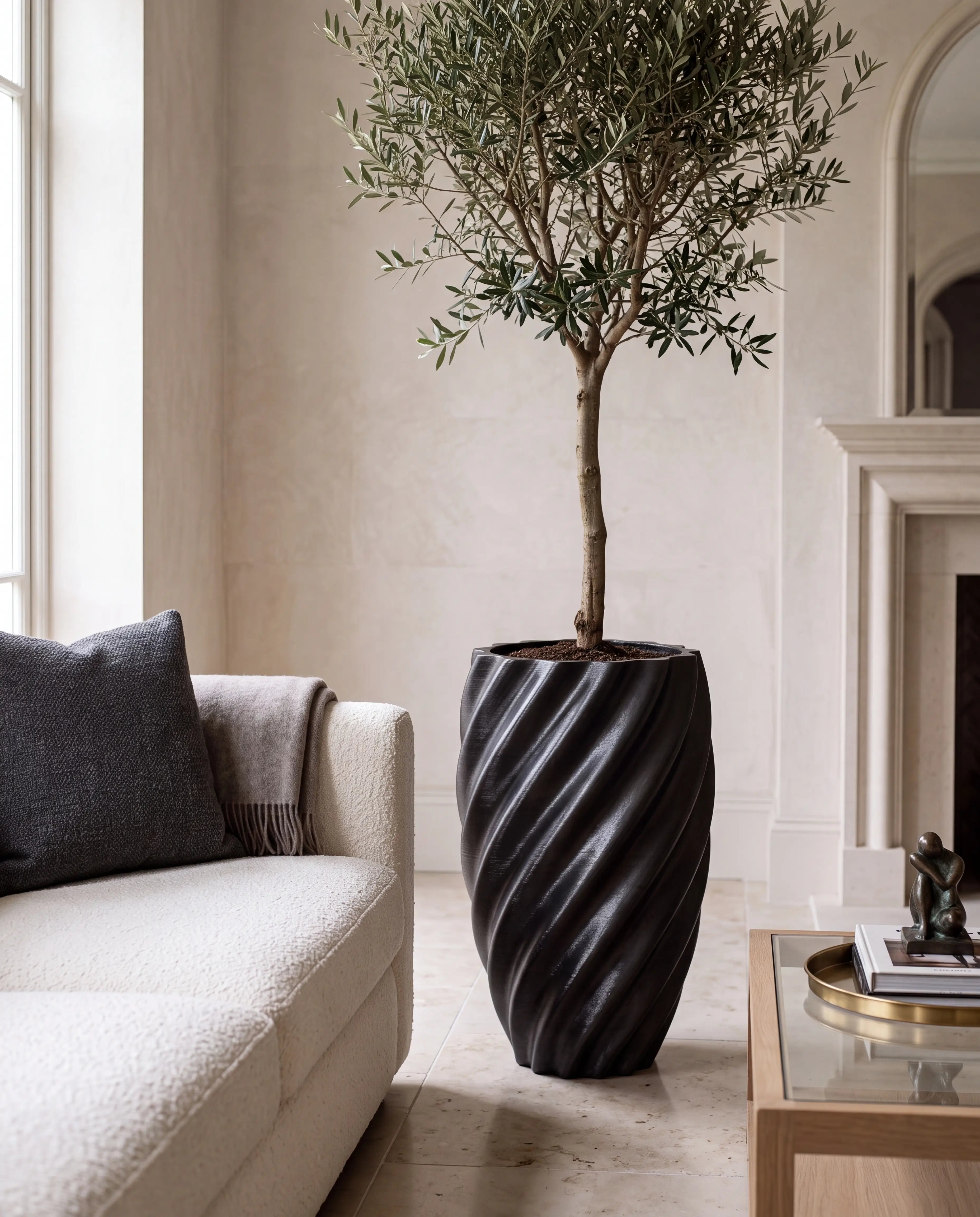 Ghiveci ceramic NEREA Ebony 80 cm cu maslin ornamental